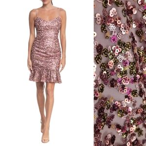 Dress the Population Kaya Blush Pink Floral Sequin Mini Dress Size Large